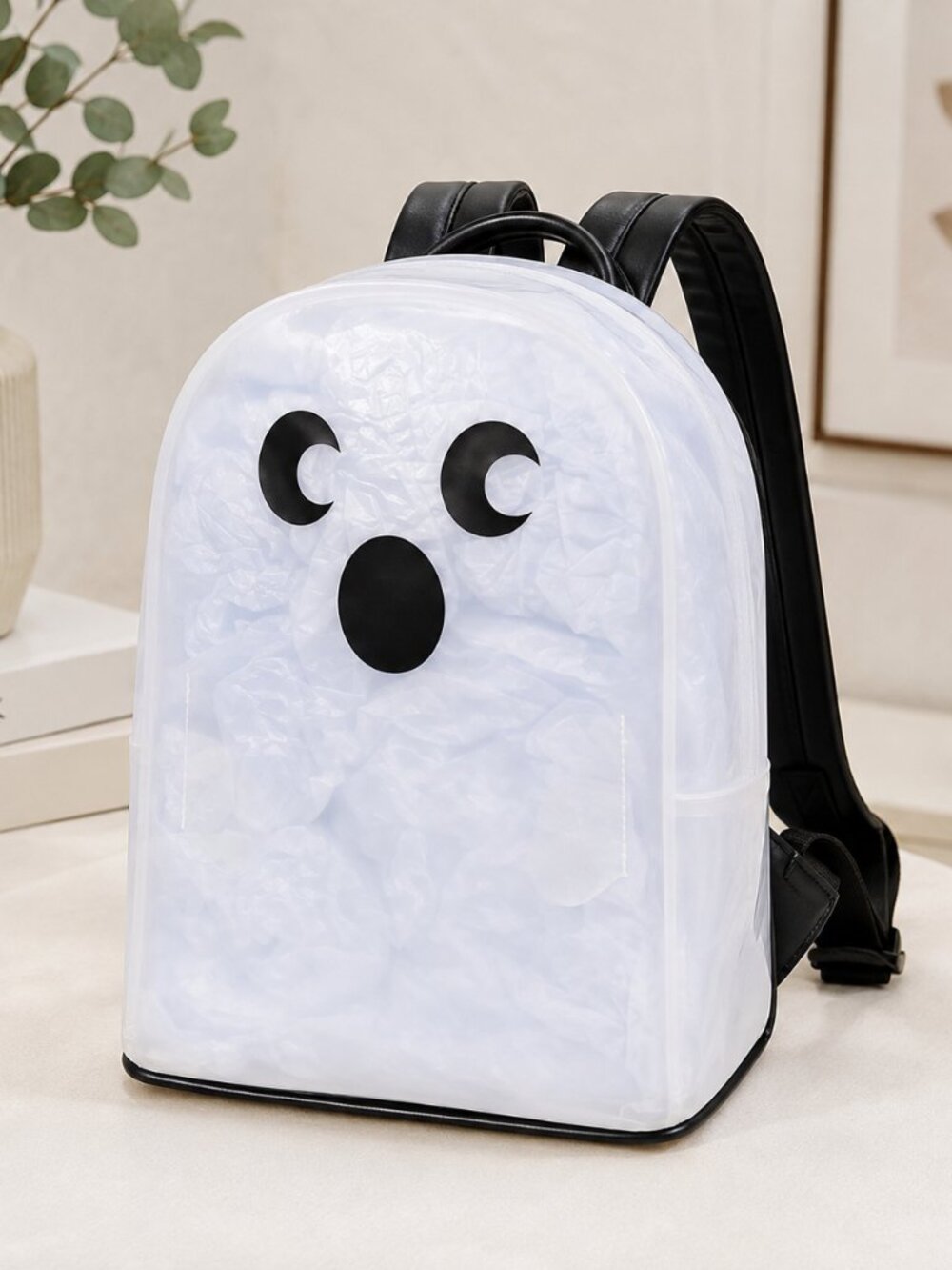 Mad Engine Clear Ghost Mini Backpack Black Trim Halloween Spooky Bag NWT - Picture 5 of 6